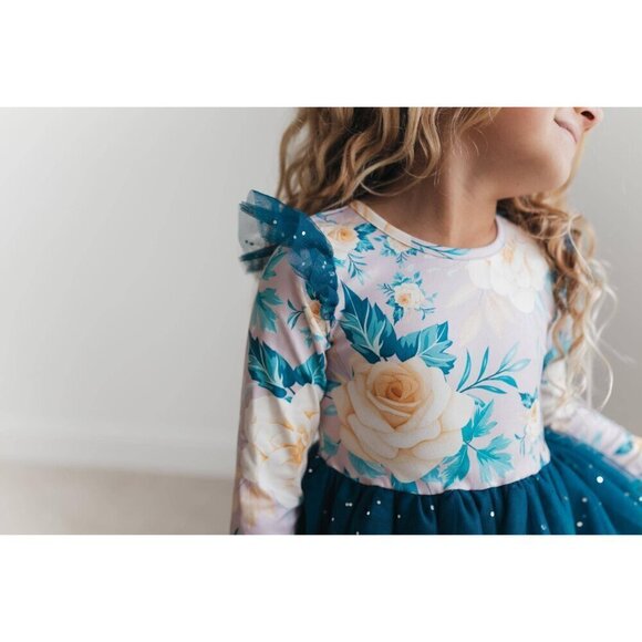 Blue Floral Print Sparkle Tulle Dress - Picture 4 of 10